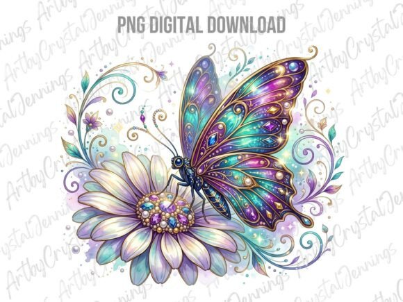 Download Ornate Jeweled Butterfly &amp; Flower PNG - Flow Collection