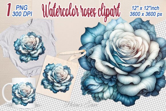 Download Blue Watercolor Rose Flower Clipart Png - Flow Collection