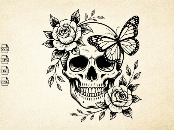 Download Floral Skeleton SVG, Skull with Flowers - Flow Collection