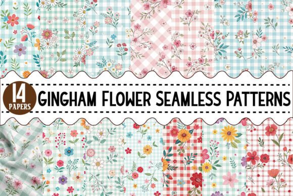 Download Gingham Flower Seamless Patterns - Flow Collection