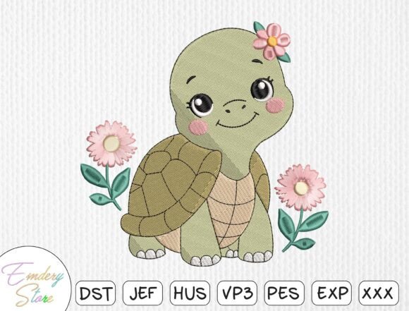 Download Cute Turtle with Flowers Embroidery File - Flow Collection