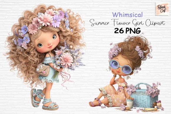 Download Whimsical Summer Flower Girl Clipart PNG - Flow Collection