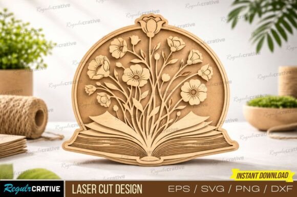 Download Book Flower Laser Cut File,Book Laser - Flow Collection