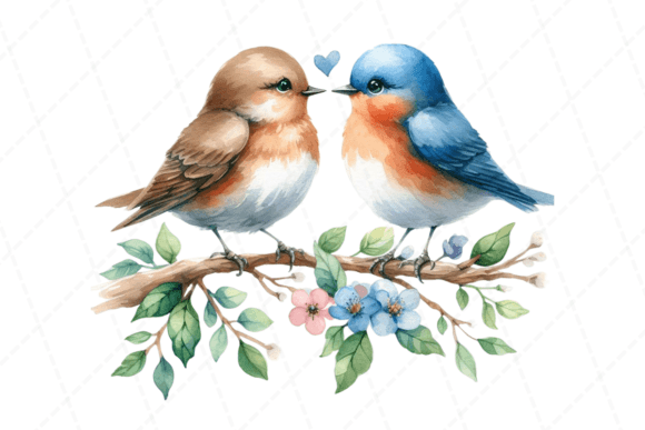 Download Birds Sitting Flower Branch Watercolor - Flow Collection
