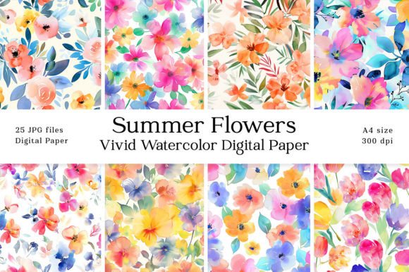 Download Summer Flowers Watercolor Digital Paper - Flow Collection