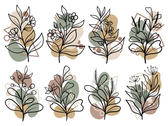 Download Botanical Line Art Flower and Leaves - Flow Collection