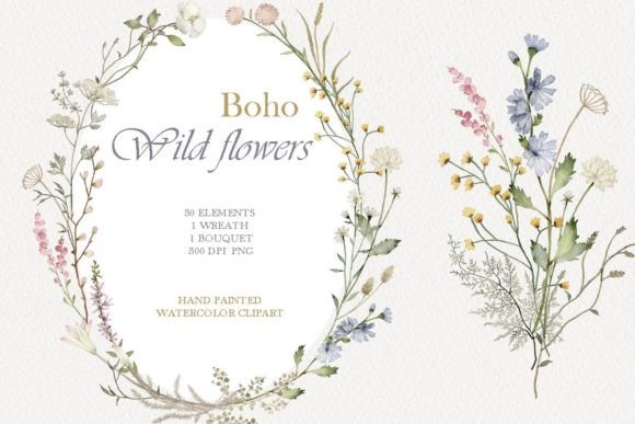 Download Wildflower Watercolor Floral Clipart - Flow Collection