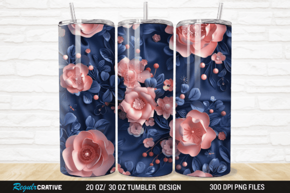 Download 3D Navy Floral Pink Flowers Tumbler Wrap - Flow Collection
