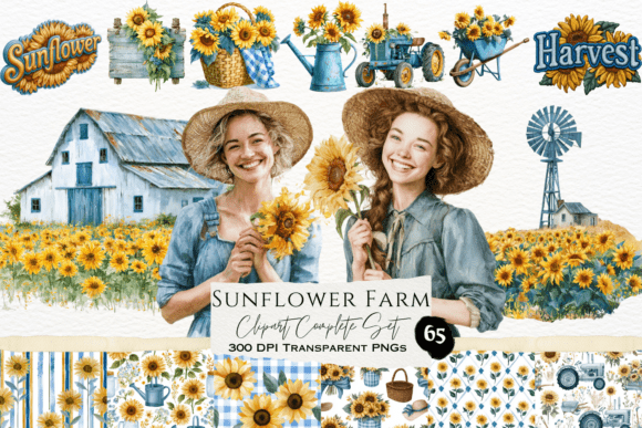Download Sunflower Farm Watercolor Clipart Set - Flow Collection