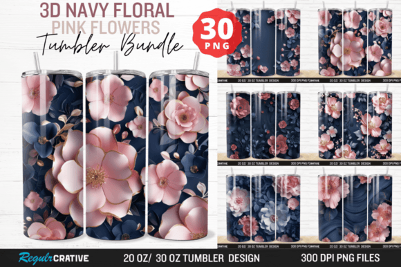 Download Navy Floral Pink Flowers Tumbler Bundle - Flow Collection