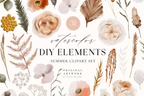 Download Summer Watercolor Flower Digital Clipart - Flow Collection