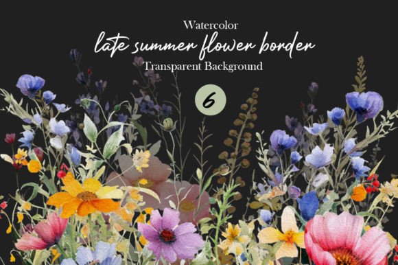 Download Watercolor Late Summer Flower Border PNG - Flow Collection
