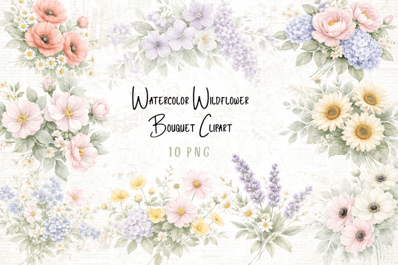 Download Watercolor Wildflower Bouquet Clipart - Flow Collection