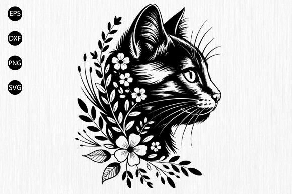 Download Floral Cat Svg, Cat with Flower SVG, Cat - Flow Collection