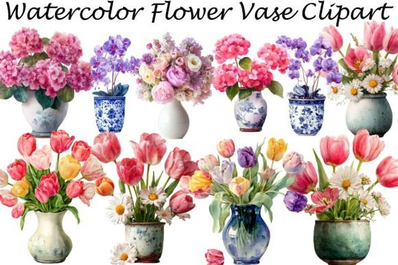 Download Watercolor Flower Vase Clipart - Flow Collection