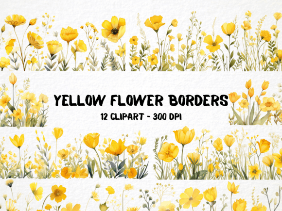 Download Watercolor Yellow Flower Borders - Flow Collection