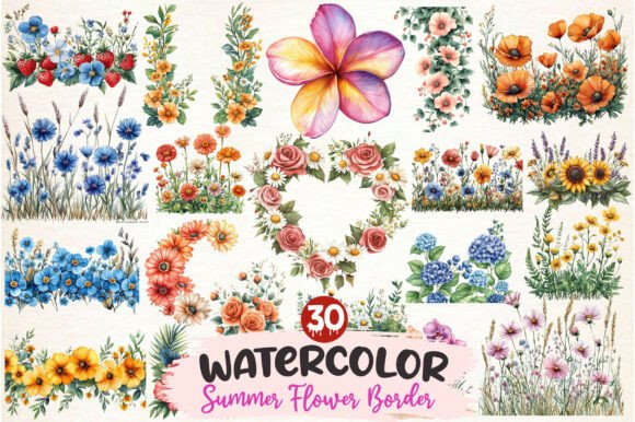 Download Watercolor Summer Flower Border Clipart - Flow Collection