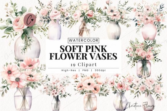 Download Watercolor Soft Pink Flower Vase Clipart - Flow Collection
