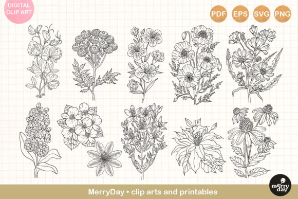 Download 11 Summer Flower Outline Clip Art - Flow Collection