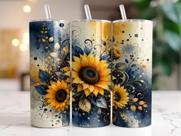 Download Navy Gold Sunflower 20oz Tumbler Wrap - Flow Collection